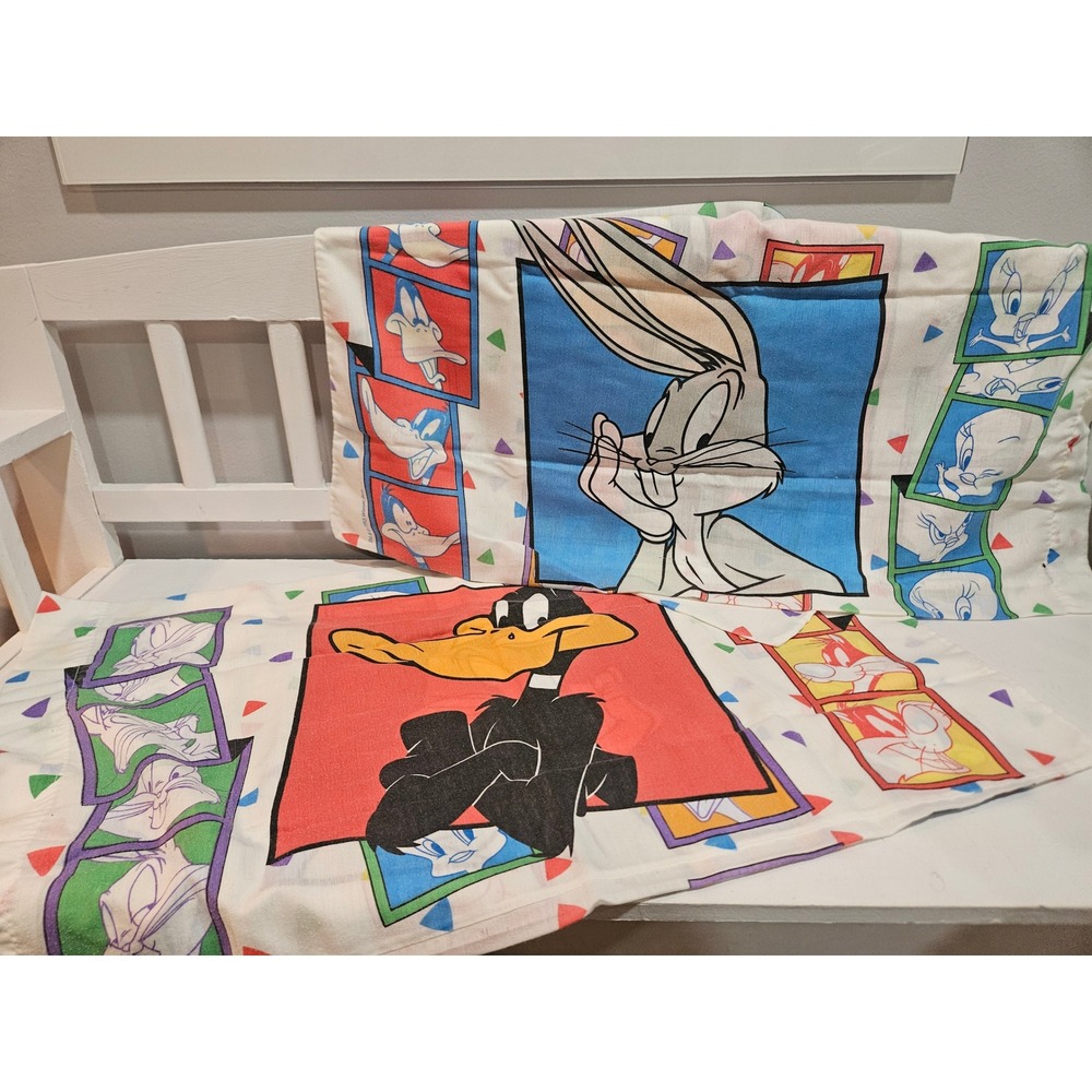 Vintage 1993 Looney Tunes Double Sided Bugs Bunny & Daffy Duck Pillow Cases